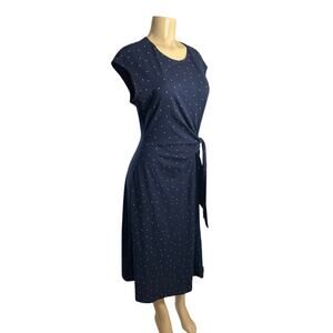 10 Seasalt Cornwall Fettling Dress Organic Cotton Polka Dot Navy Tie Detail Midi